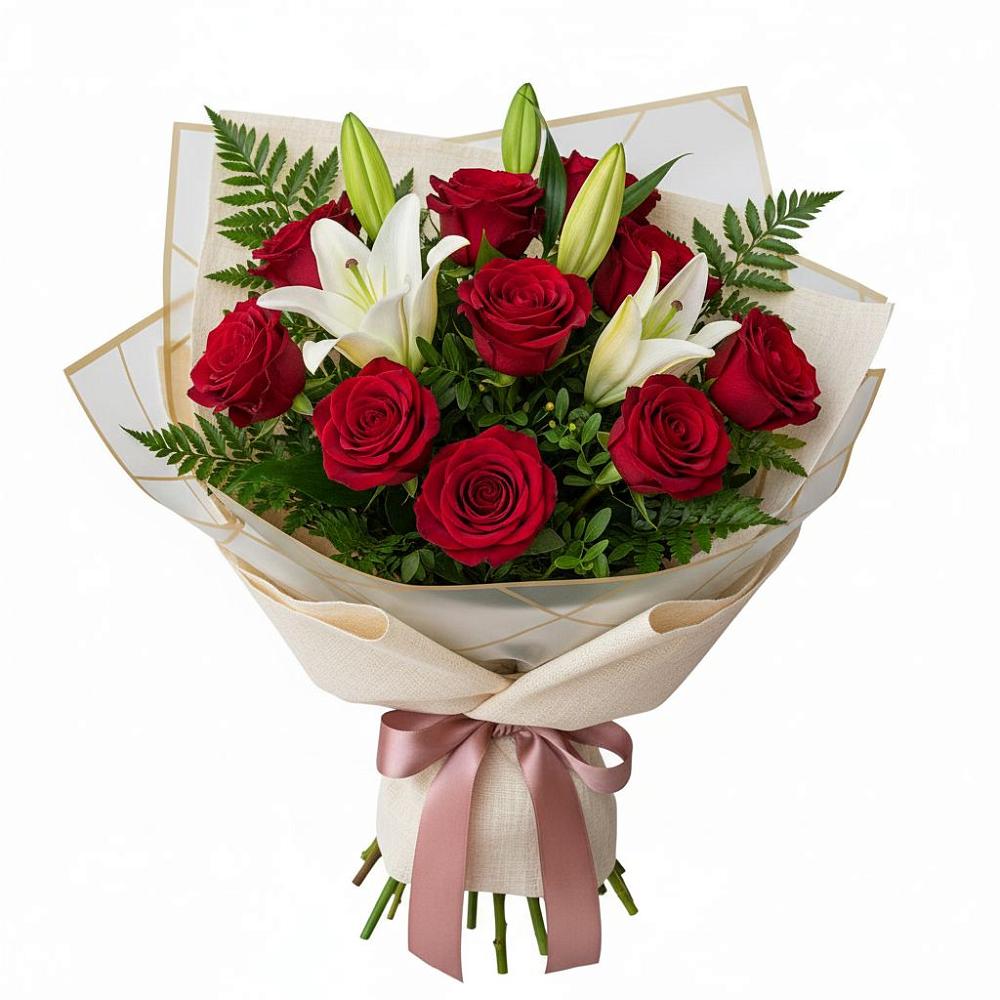 Букет цветов из: Лилии и Розы в Шум Ленинградская область