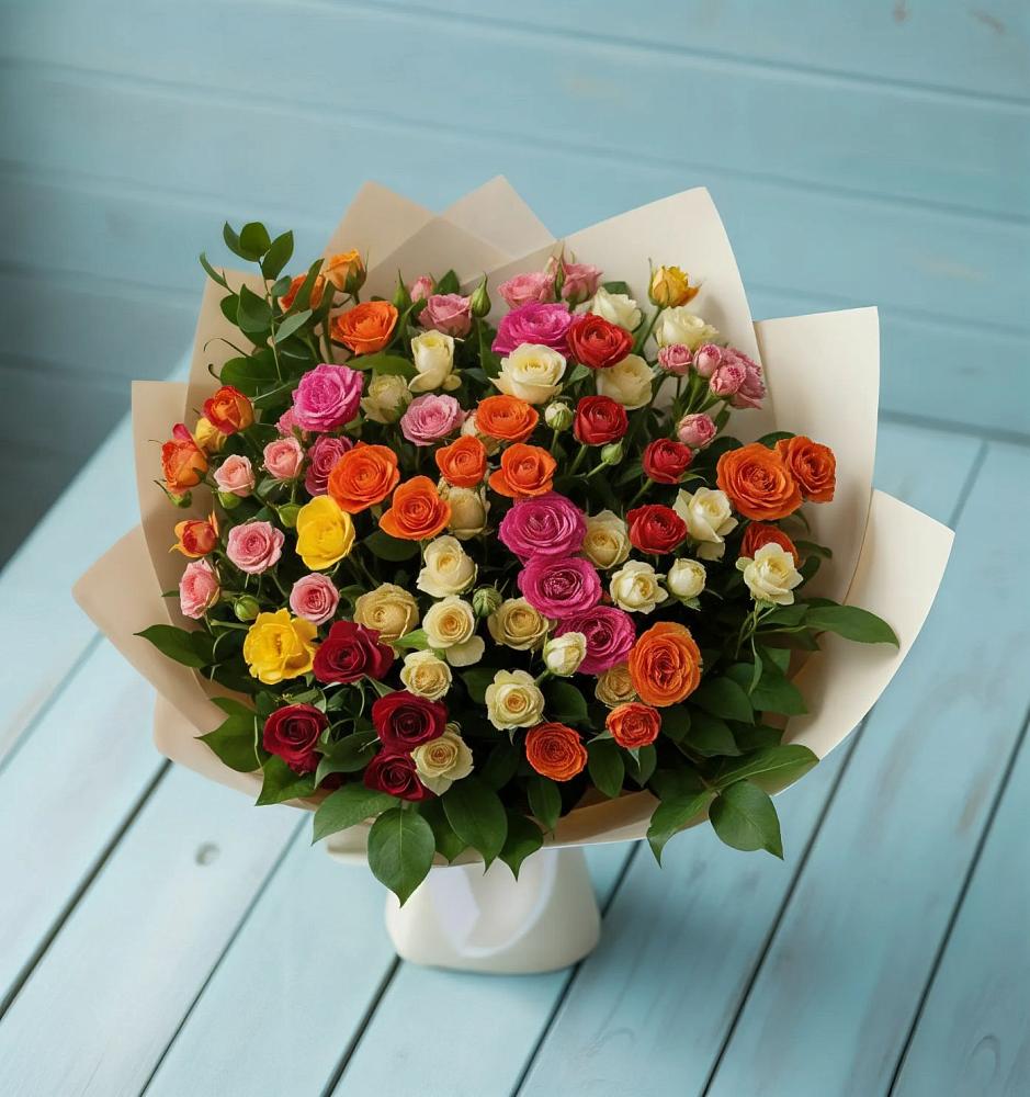 Букет Микс из разноцветных кустовых роз в Шум Ленинградская область