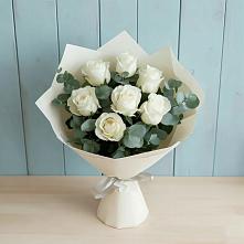 Букет Белые розы в Эвкалипте #REPLACE_PRED# Шум Ленинградская область